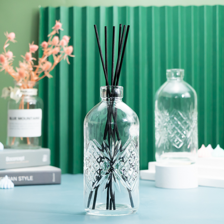  Aroma Oil Bottle Clear Glass 470ml Empty Round Reed Diffuser Glass Bottle With Sticks