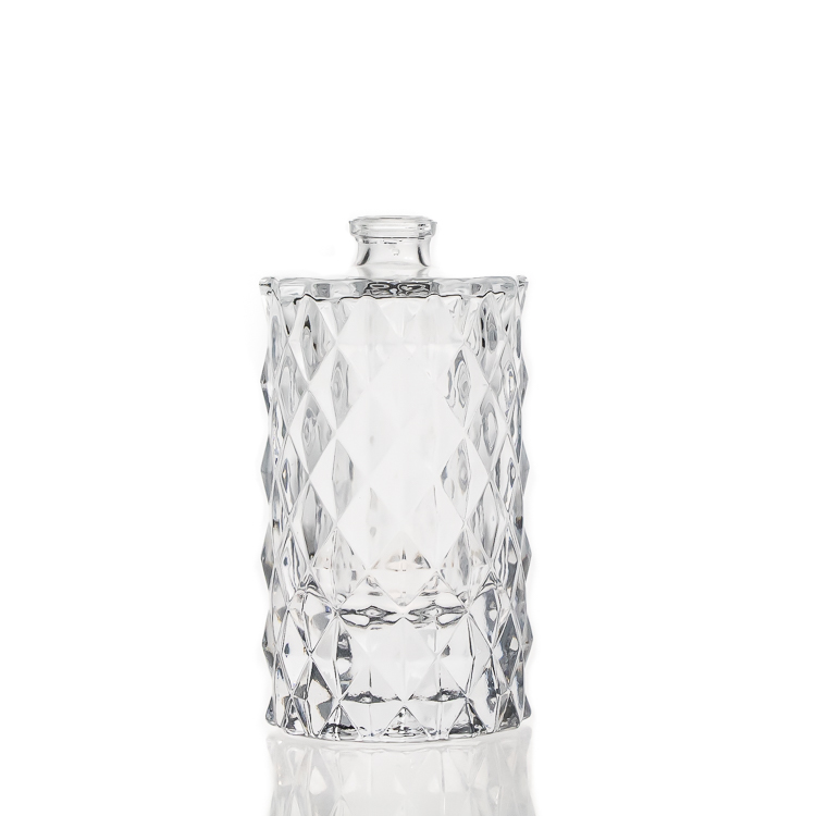 wholesale Crystal Glass Round Perfume Bottle Clear Empty Glass Embossed 50ml Perfume Bottle 